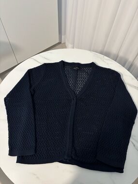 Jones New York Navy Open-Weave V-Neck Cardigan